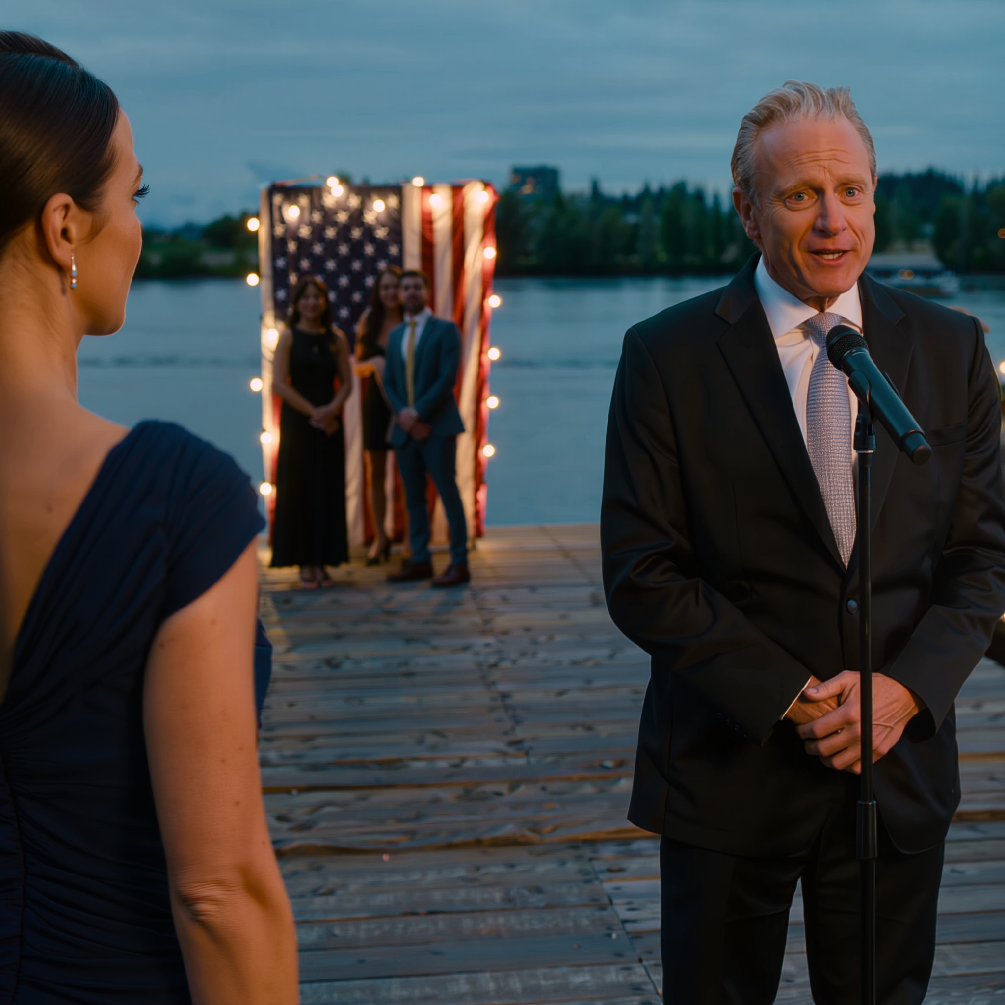 Tijdens de viering van zijn 40e verjaardag op een pier langs de Columbia wees mijn vader recht naar mij en verklaarde dat ik “de grootste teleurstelling van zijn leven” was; de hele menigte keek me aan met die bekende blik van medelijden – totdat de luchtstroom van een rotor over het water raasde, een marineofficier naar beneden stapte, mijn naam riep en het hele dok stil werd.