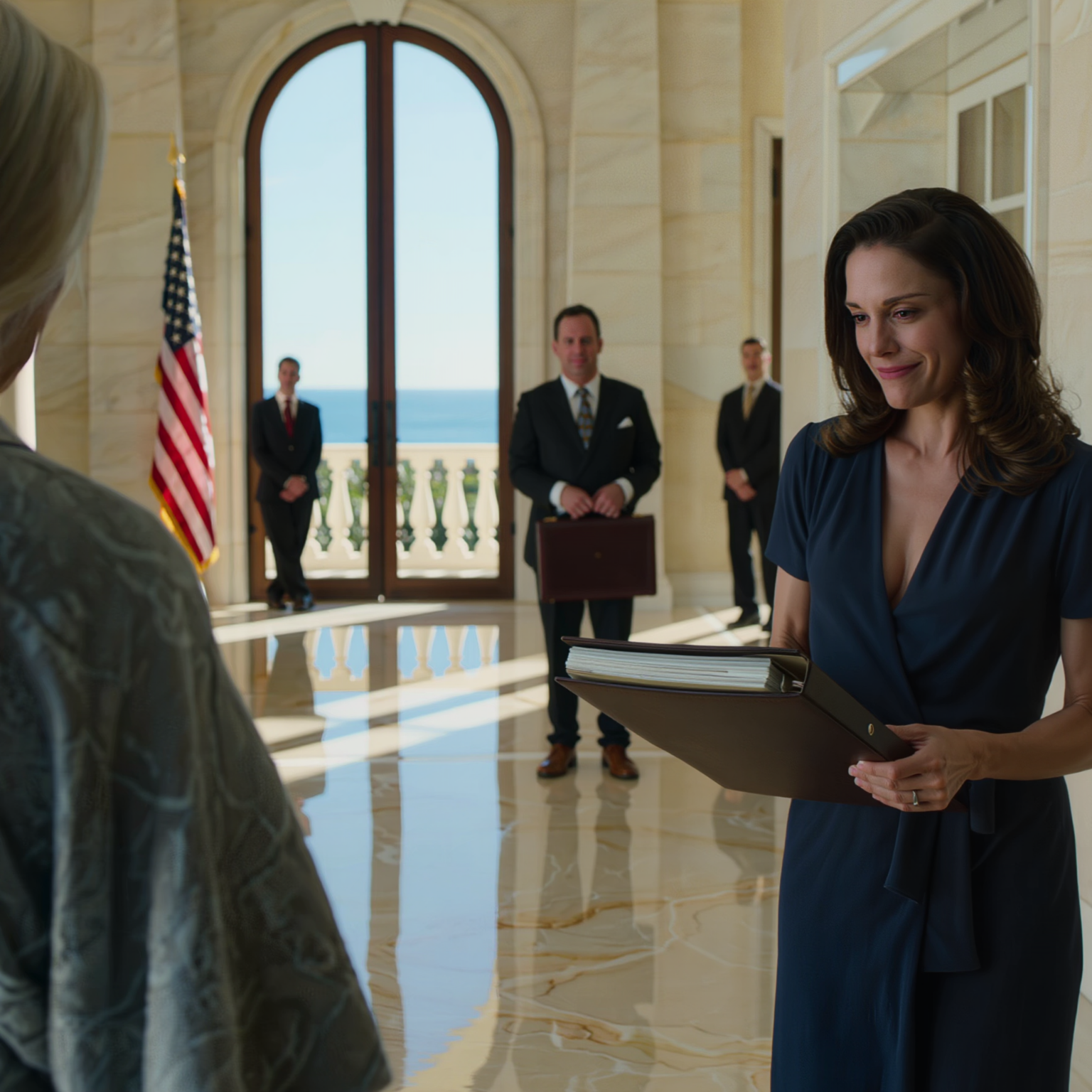 Na de bruiloft bracht mijn schoondochter een notaris naar mijn villa van 20 miljoen dollar in Palm Beach, zwaaide met een dikke map en zei: “Het huis is overgedragen. Verhuis binnen 72 uur.” Mijn zoon kwam nooit opdagen. Ik keek naar de kromme handtekening, glimlachte en zei één zin die hen deed beven.