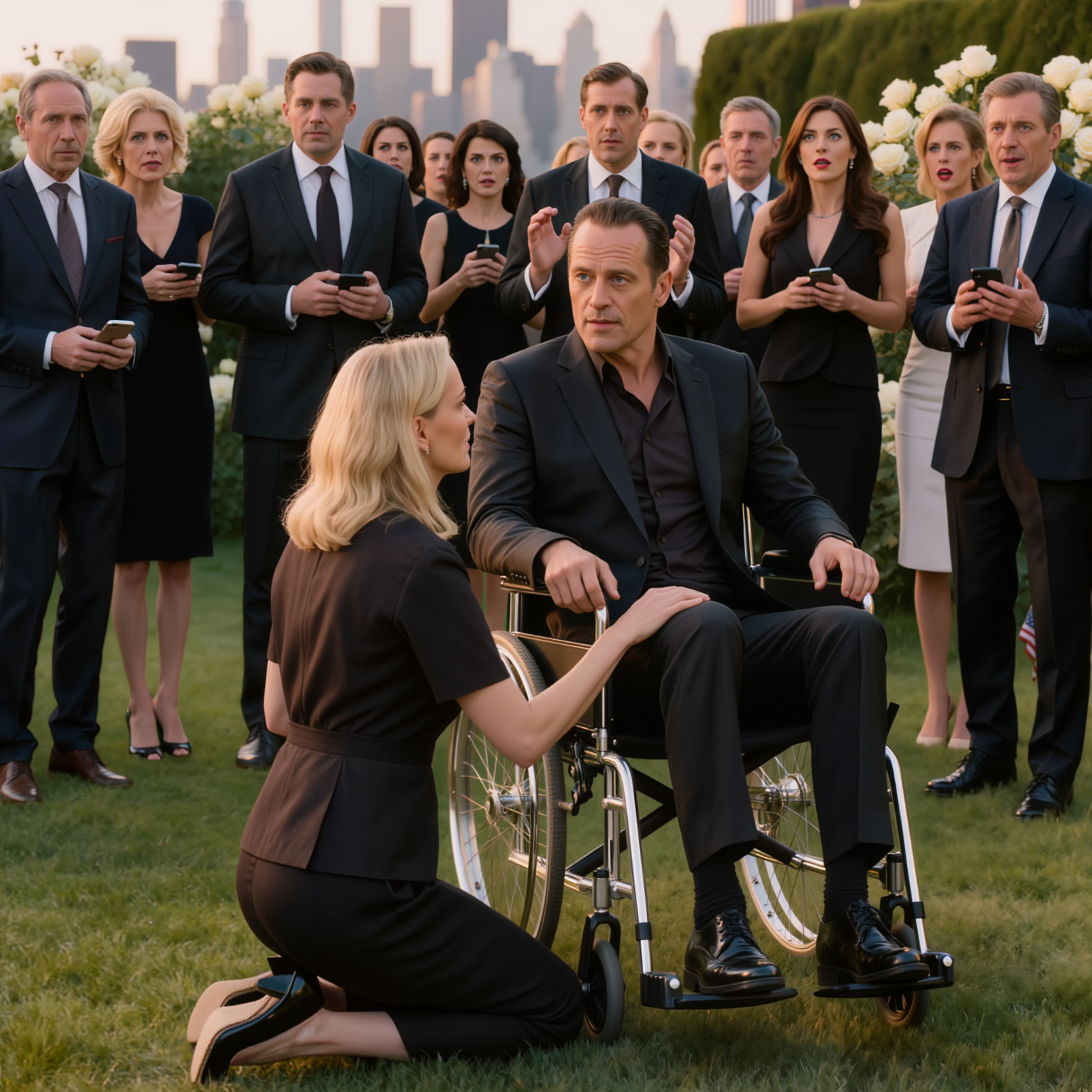 Op de dag dat de meest gevreesde man van New York in een rolstoel naar zijn bruiloft kwam, rende zijn bruid met een andere man naar het vliegveld – en de stille dienstmeid uit de keuken stapte voor de ogen van 350 gasten naar buiten om hem één vraag te stellen die de hele tuin deed verstijven.