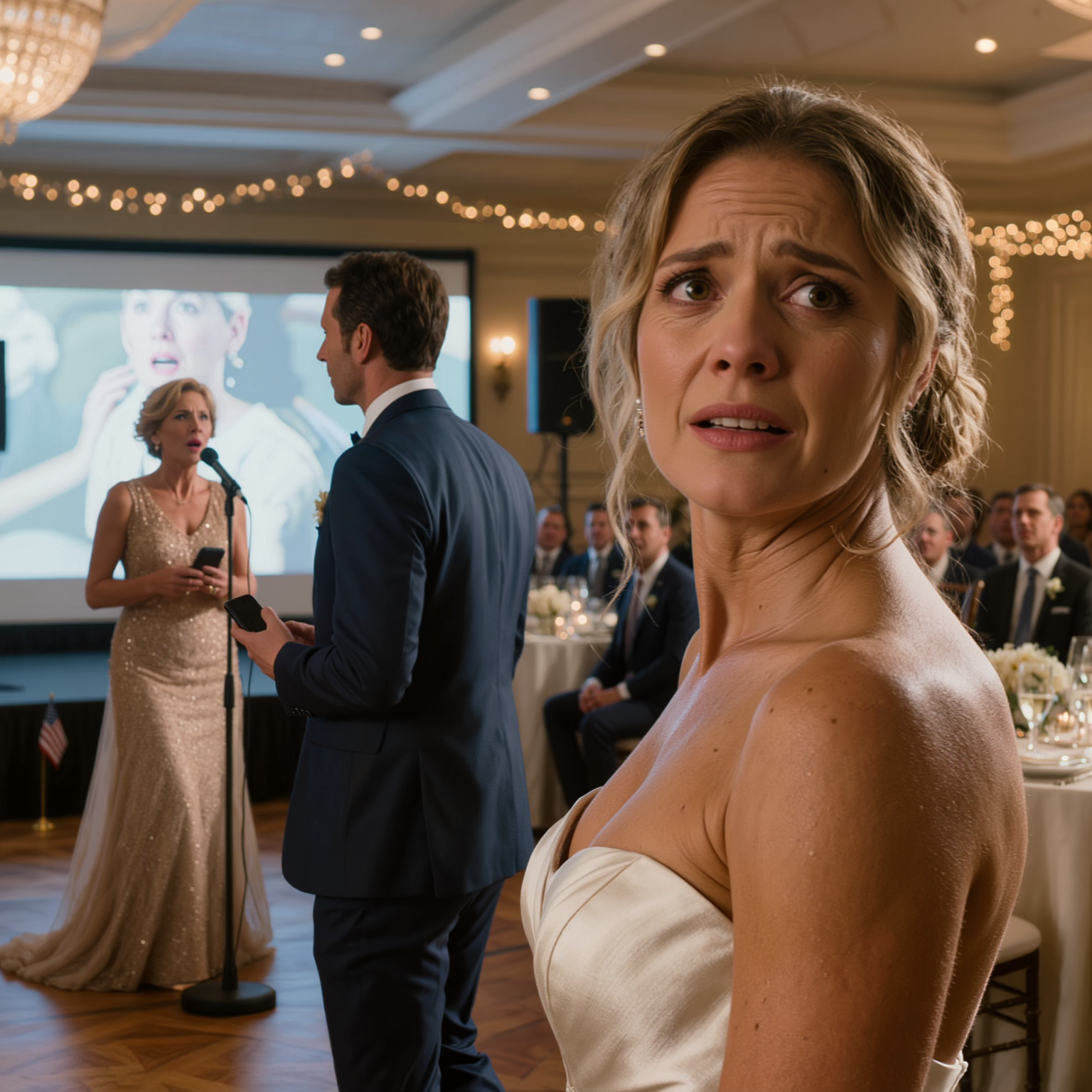 Die avond greep mijn moeder de microfoon op mijn bruiloft en mijn man pakte stiekem zijn telefoon.