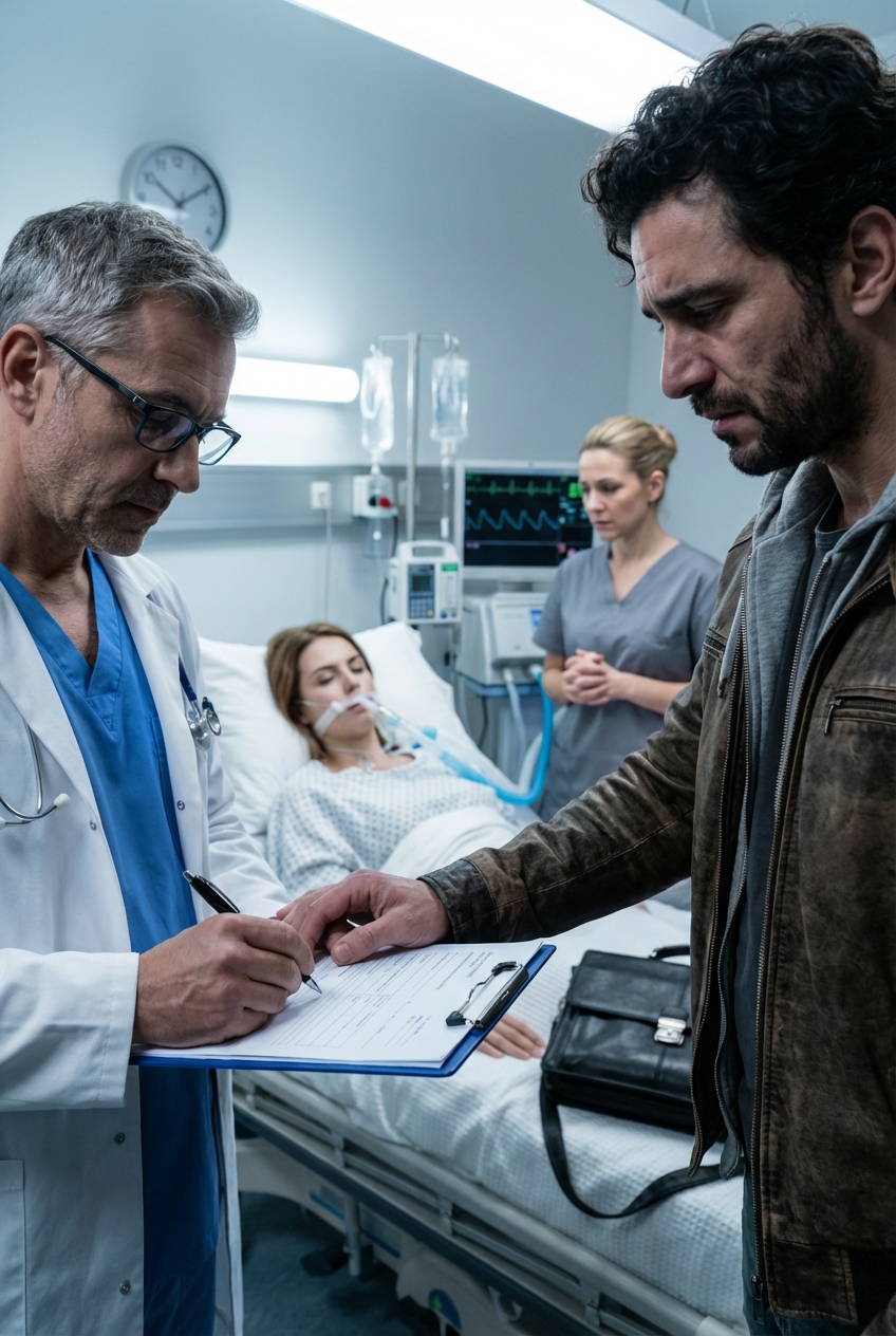 Ik was nog halfdood toen ik mijn vader het hoorde zeggen – zo duidelijk als een geweerschot op de IC: “Laat haar gaan. We betalen de operatie niet.” De dokter aarzelde. Mijn monitor bleef piepen alsof hij om genade smeekte. Toen boog mijn vader zich voorover en voegde eraan toe: “Teken de DNR-verklaring.” Ik kon niet bewegen. Ik kon niet praten. Maar toen mijn ogen eindelijk opengingen… schreeuwde ik niet. Ik maakte een plan. En wat ik vervolgens deed, ruïneerde hem van de ene op de andere dag.