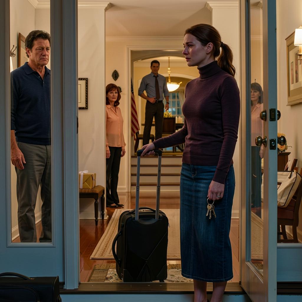 Mijn ouders zeiden: “Het beste cadeau voor de bruiloft van je broer is dat je hem wat ruimte geeft.” Ik heb niet gesmeekt. Ik pakte gewoon mijn spullen, griste de sleutels en stapte naar buiten. De deur sloot achter me als een punt. De trouwdag brak aan… en de rust die ik achterliet, bleef niet lang stil. Een kalme wandeling naar de oprit veranderde in een reeks beslissingen die de hele dag veranderden, zonder dat er een woord werd verheven.