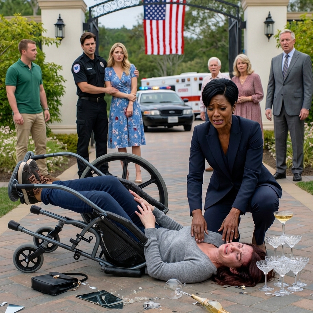 Sister told guests I was pretending I couldn’t walk for sympathy, then pulled me from my chair into a $10K champagne tower—what she didn’t see was who was already dialing for help behind her.