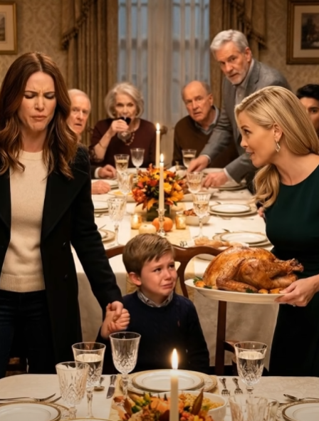 Mijn zus zei tegen mijn tienjarige zoon, waar iedereen bij was: “Lieverd, de kalkoen voor Thanksgiving is voor het hele gezin.” Sommigen grinnikten. Ik stond kalm op, pakte de hand van mijn zoon en zei: “Kom op, maatje.” De week erna plaatste ik foto’s van onze reis naar de Bahama’s – eerste klas, resort, snorkelen, in totaal $23.000. Mijn zus belde in paniek: “Hoe kun je dit betalen?!” Ik antwoordde: “Makkelijk – ik heb je hypotheek even stopgezet.” – Royals