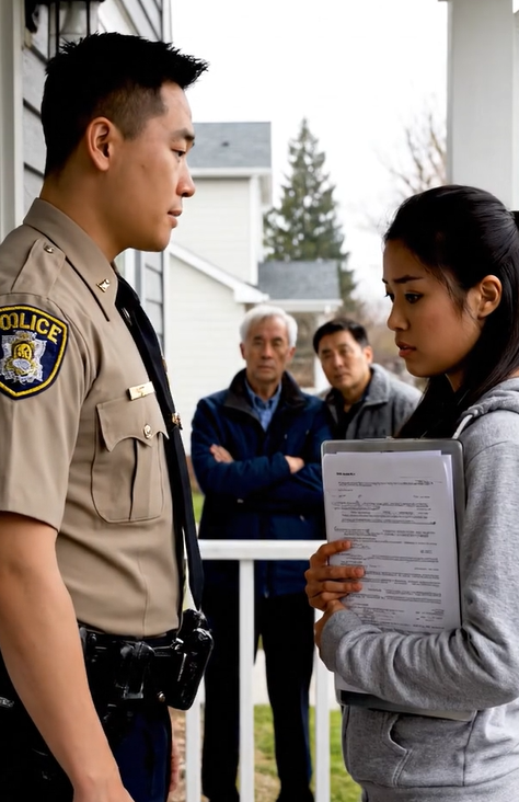 Klokken 6 om morgenen rystede banken på min dør. En vicesherif stod på min veranda med papirer: “Udsættelsesordre.” Mit navn stod trykt på den, som om jeg var en fremmed i mit eget hjem. Mine forældre var på den anden side af gaden og så på – stille, tilfredse. Min mor råbte: “Du skulle have gjort, hvad familien bad om.” Min far sagde: “Pak. Det sker i dag.” Jeg skreg ikke. Jeg spurgte betjenten: “Kan du vise mig, hvem der indgav dette?” Han tjekkede den øverste linje, holdt en pause, og hans ansigt ændrede sig …