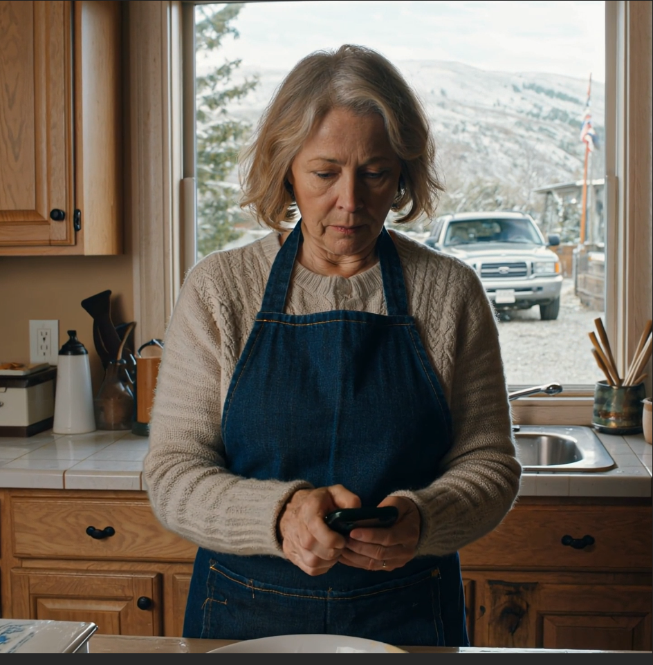 Dinsdagochtend rende mijn schoondochter naar buiten en liet haar telefoon op mijn keukentafel liggen. Er verscheen een berichtje en ik verstijfde – want de profielfoto leek sprekend op mijn man, Harold, die al vier jaar geleden is overleden. “Vanavond, op onze gebruikelijke plek. Ik mis je.”