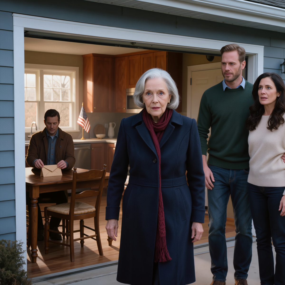 Mijn zoon zei dat ik prima in de garage kon slapen: “Blijf daar maar even, mam. Slechts even. In de garage heeft iedereen wat meer ruimte.” Ik bracht er twee ijskoude nachten door, midden in een strenge winter in Pennsylvania. Op de derde nacht liep ik de keuken weer in… met een envelop in mijn hand.
